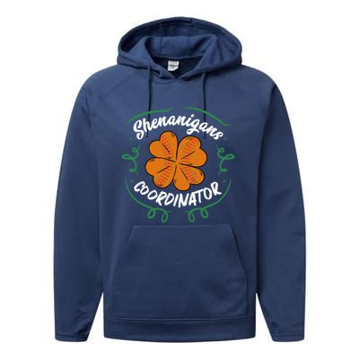 Shenanigans Coordinator Basketball Shamrock St Patricks Day Gift Performance Fleece Hoodie