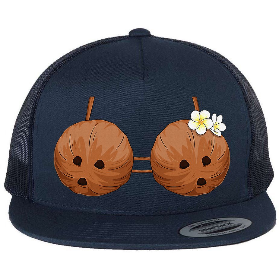 Summer Coconut Bra Halloween Hawaii Flat Bill Trucker Hat