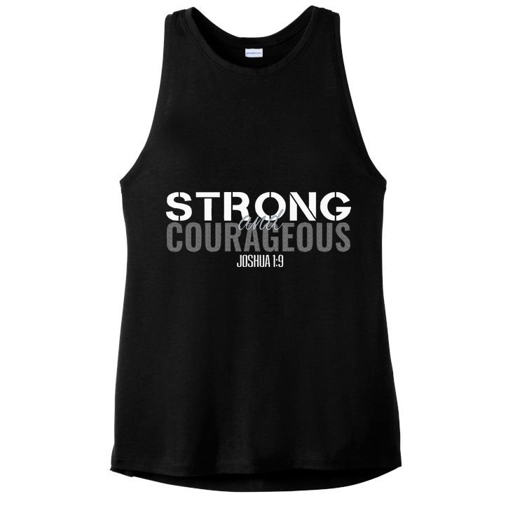 Strong & Courageous Bible Verse Christian Ladies PosiCharge Tri-Blend Wicking Tank