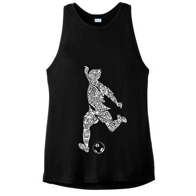 Soccer Player Ball Shadow Word Mashup Ladies PosiCharge Tri-Blend Wicking Tank