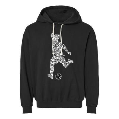 Soccer Player Ball Shadow Word Mashup Garment-Dyed Fleece Hoodie
