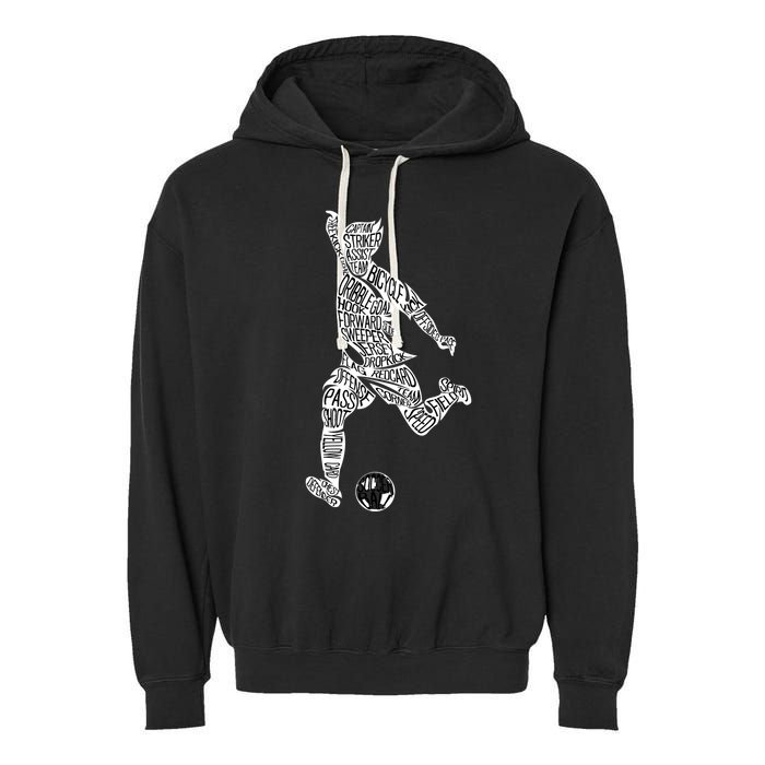 Soccer Player Ball Shadow Word Mashup Garment-Dyed Fleece Hoodie