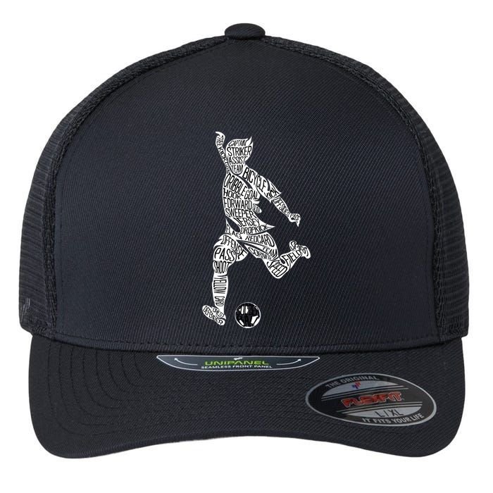 Soccer Player Ball Shadow Word Mashup Flexfit Unipanel Trucker Cap