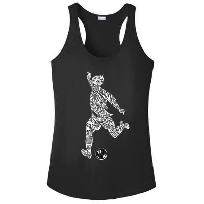 Soccer Player Ball Shadow Word Mashup Ladies PosiCharge Competitor Racerback Tank