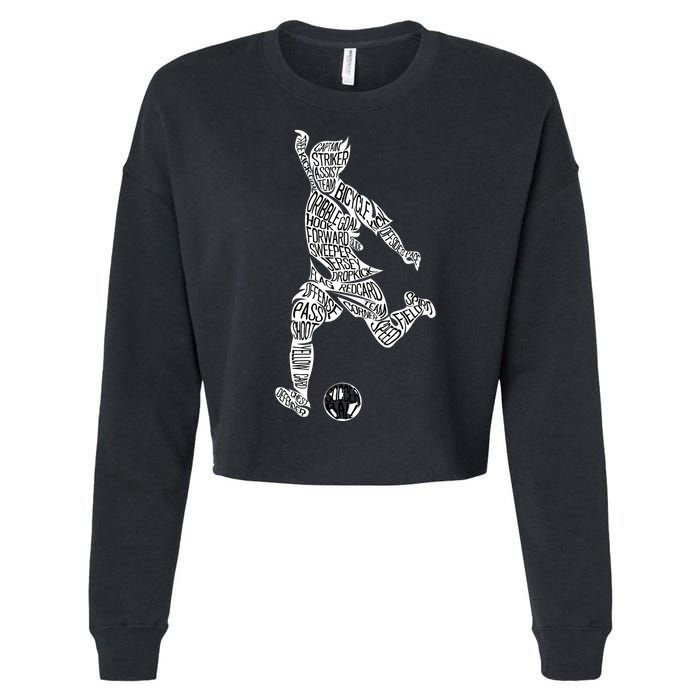 Soccer Player Ball Shadow Word Mashup Cropped Pullover Crew