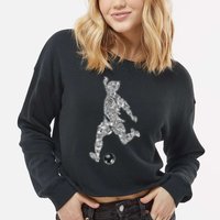 Soccer Player Ball Shadow Word Mashup Cropped Pullover Crew