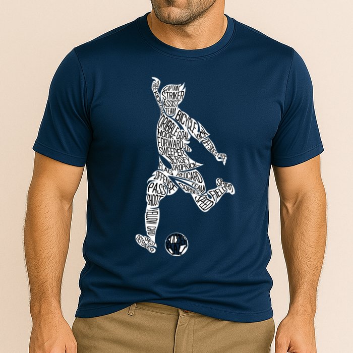 Soccer Player Ball Shadow Word Mashup Cooling Performance Crew T-Shirt
