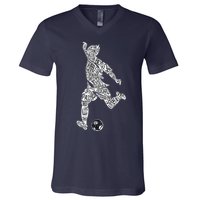 Soccer Player Ball Shadow Word Mashup V-Neck T-Shirt