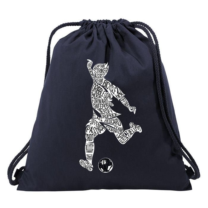 Soccer Player Ball Shadow Word Mashup Drawstring Bag