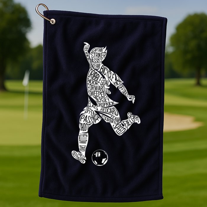 Soccer Player Ball Shadow Word Mashup Golf Towel