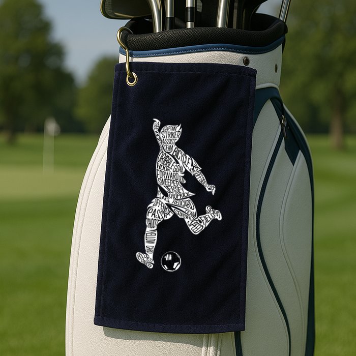 Soccer Player Ball Shadow Word Mashup Golf Towel