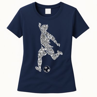Soccer Player Ball Shadow Word Mashup Womens T-Shirt