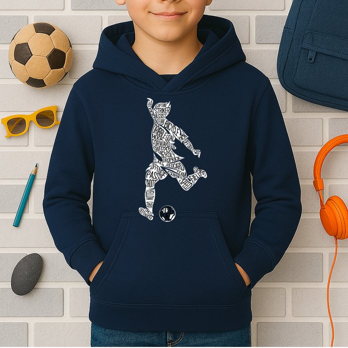 Soccer Player Ball Shadow Word Mashup Kids Hoodie