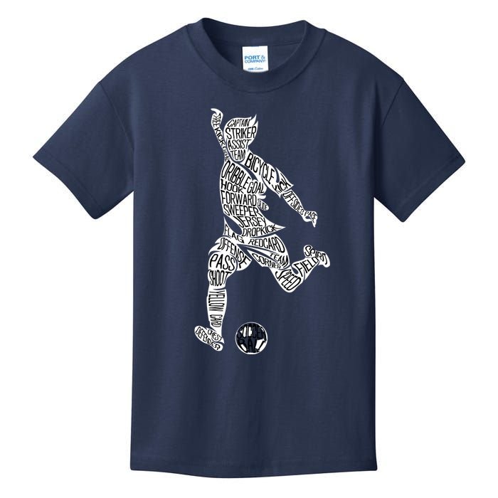 Soccer Player Ball Shadow Word Mashup Kids T-Shirt