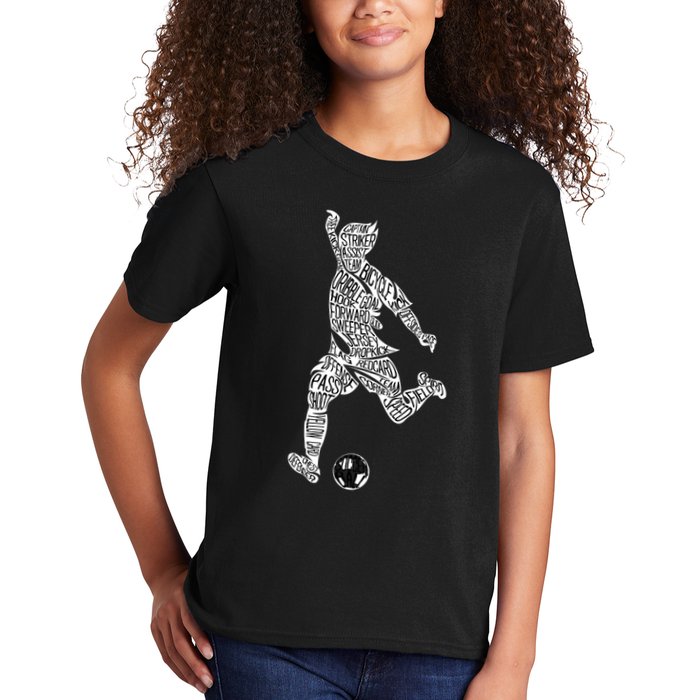 Soccer Player Ball Shadow Word Mashup Kids T-Shirt