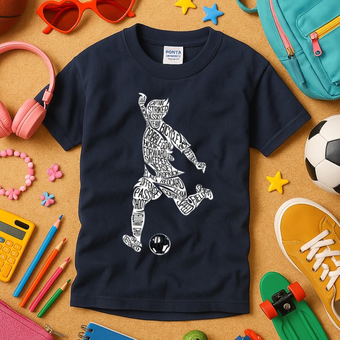 Soccer Player Ball Shadow Word Mashup Kids T-Shirt