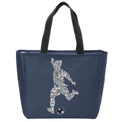 Soccer Player Ball Shadow Word Mashup Zip Tote Bag