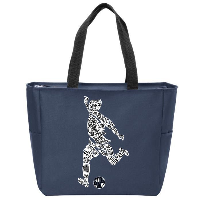 Soccer Player Ball Shadow Word Mashup Zip Tote Bag