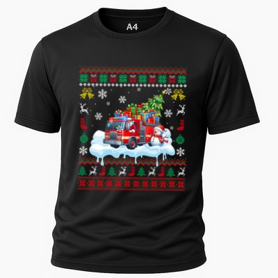 Santa Carrying Christmas Tree On Fire Truck Driver Gift Performance Shirt