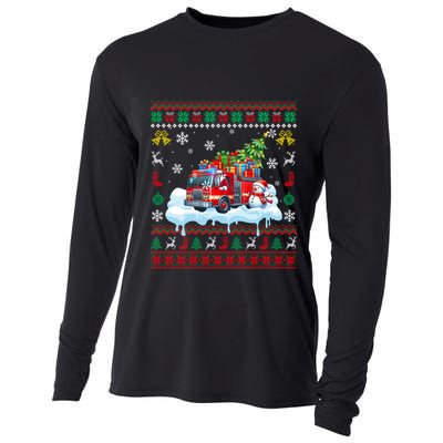 Santa Carrying Christmas Tree On Fire Truck Driver Gift Cooling Performance Long Sleeve Crew