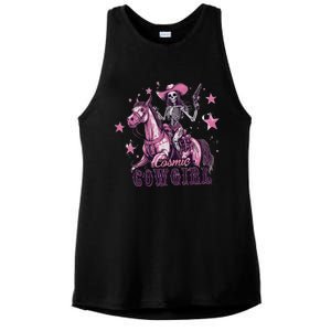 Skeleton Cosmic Cowgirl Funny Halloween Spooky Vibes Ladies PosiCharge Tri-Blend Wicking Tank