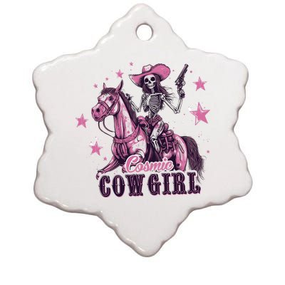 Skeleton Cosmic Cowgirl Funny Halloween Spooky Vibes Ceramic Star Ornament