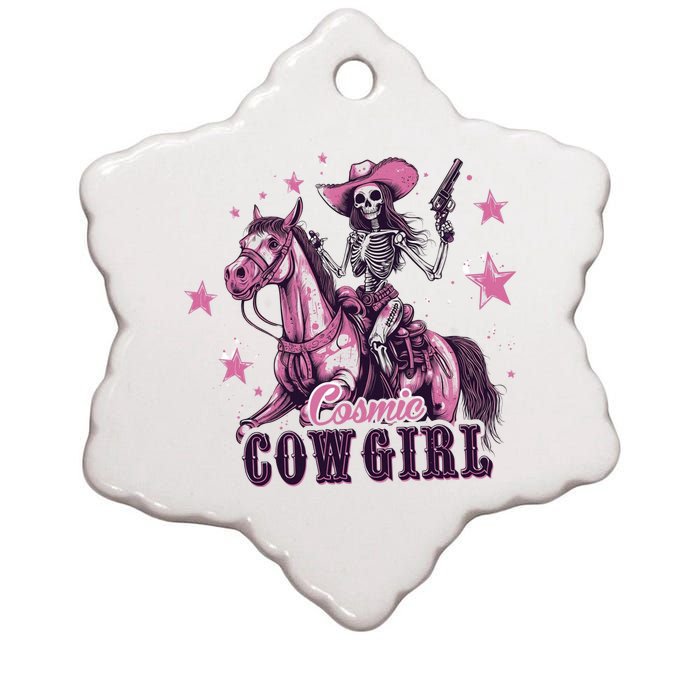 Skeleton Cosmic Cowgirl Funny Halloween Spooky Vibes Ceramic Star Ornament