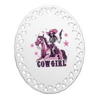 Skeleton Cosmic Cowgirl Funny Halloween Spooky Vibes Ceramic Oval Ornament