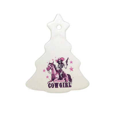 Skeleton Cosmic Cowgirl Funny Halloween Spooky Vibes Ceramic Tree Ornament