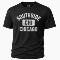 Southside Chicago CHI Gym Style Distressed White Print Cooling Performance Crew T-Shirt