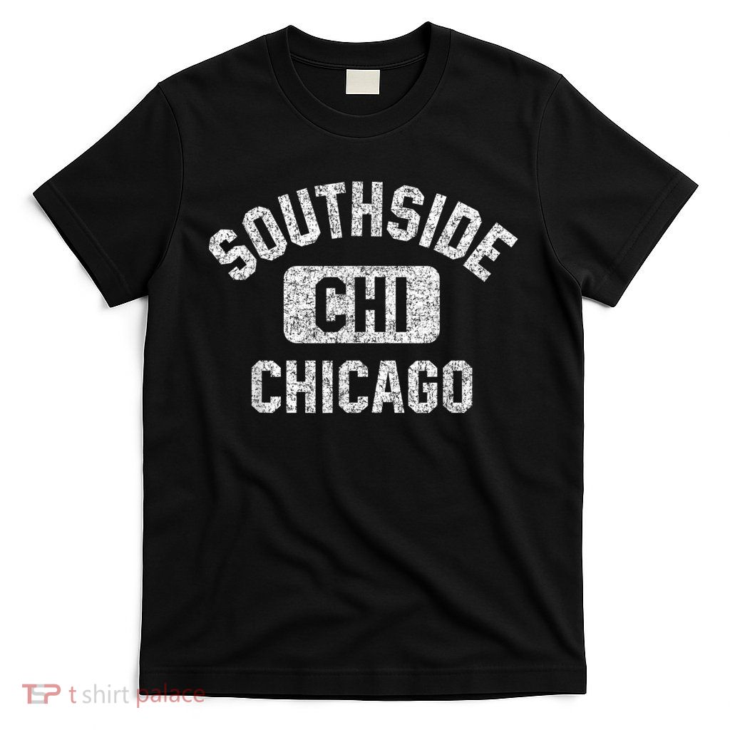 Southside Chicago CHI Gym Style Distressed White Print T-Shirt
