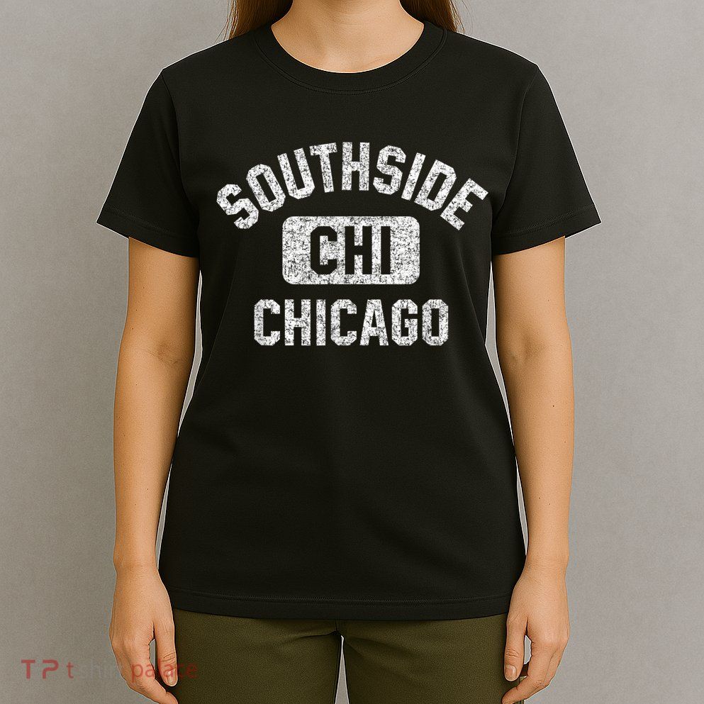 Southside Chicago CHI Gym Style Distressed White Print T-Shirt