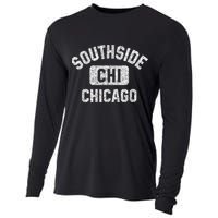 Southside Chicago CHI Gym Style Distressed White Print Cooling Performance Long Sleeve Crew