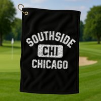 Southside Chicago CHI Gym Style Distressed White Print Golf Towel