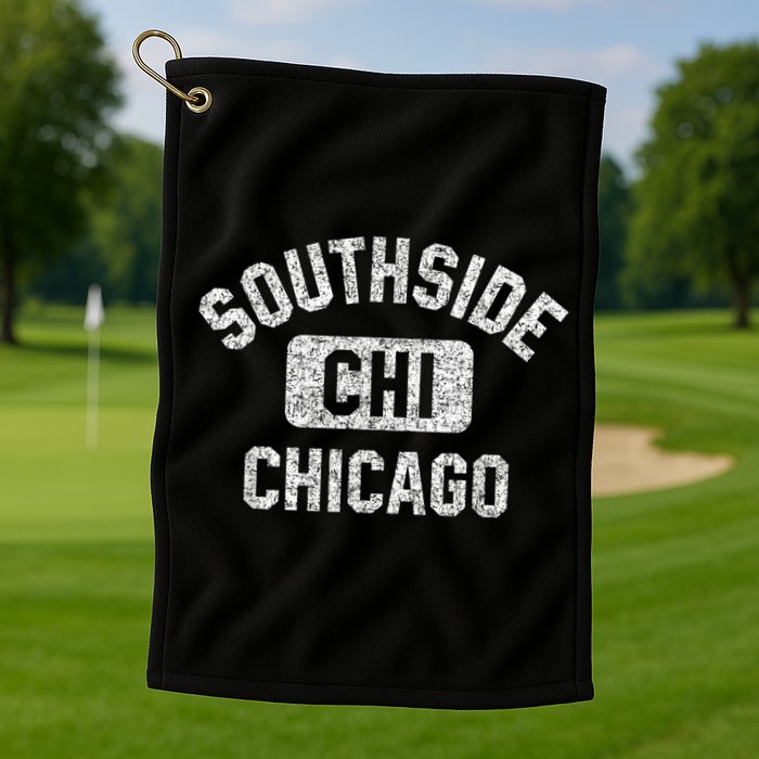 Southside Chicago CHI Gym Style Distressed White Print Golf Towel