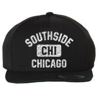 Southside Chicago CHI Gym Style Distressed White Print Wool Snapback Cap