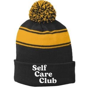 Self Care Club Positive Aesthetic Self Love Stripe Pom Pom Beanie