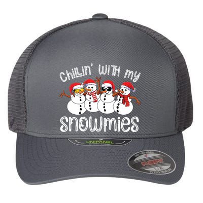 Snowman Christmas Chillin With My Snowmies Ugly Gift Flexfit Unipanel Trucker Cap