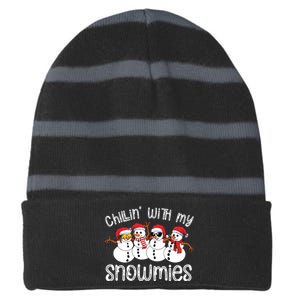 Snowman Christmas Chillin With My Snowmies Ugly Gift Striped Beanie with Solid Band