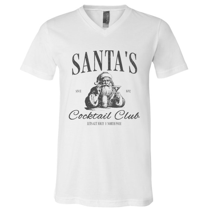 SantaS Cocktail Club Christmas V-Neck T-Shirt