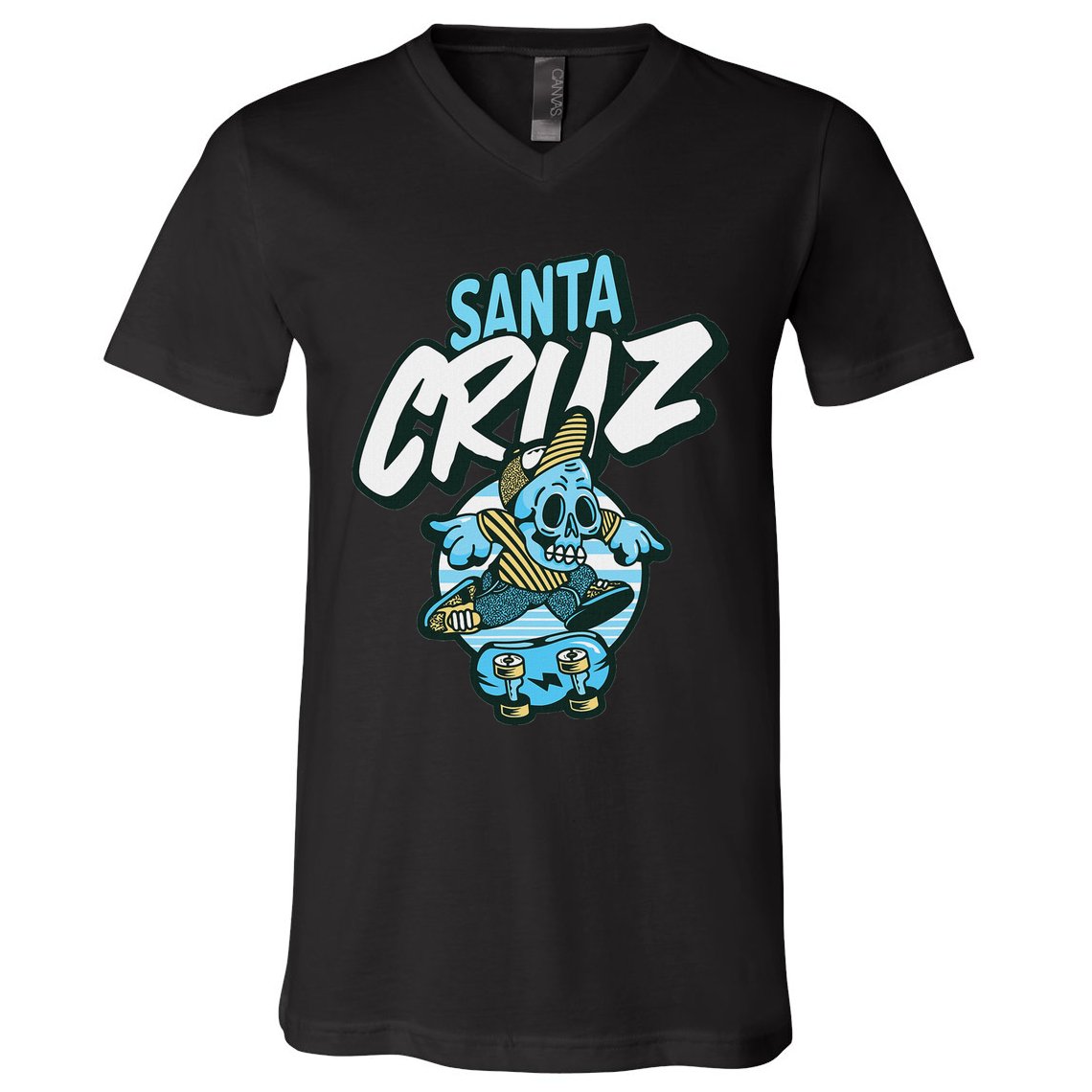 Santa Cruz California Vintage Skeleton V-Neck T-Shirt