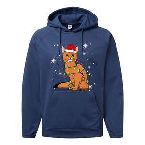 Somali Cat Christmas Lights Christmas Cat Santa Hat Performance Fleece Hoodie