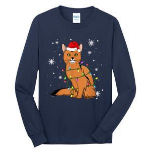 Somali Cat Christmas Lights Christmas Cat Santa Hat Tall Long Sleeve T-Shirt