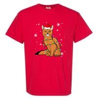 Somali Cat Christmas Lights Christmas Cat Santa Hat Garment-Dyed Heavyweight T-Shirt