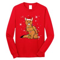 Somali Cat Christmas Lights Christmas Cat Santa Hat Long Sleeve Shirt