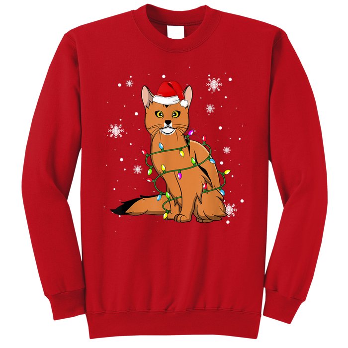 Somali Cat Christmas Lights Christmas Cat Santa Hat Sweatshirt