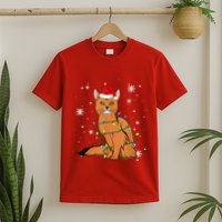 Somali Cat Christmas Lights Christmas Cat Santa Hat T-Shirt