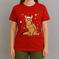 Somali Cat Christmas Lights Christmas Cat Santa Hat T-Shirt