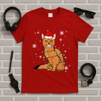 Somali Cat Christmas Lights Christmas Cat Santa Hat T-Shirt