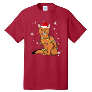 Somali Cat Christmas Lights Christmas Cat Santa Hat Tall T-Shirt